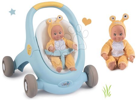 Vozički za punčke in dojenčke - Komplet sprehajalček in voziček z zavoro Croc Baby Walker Minikiss 3in1 Smoby 