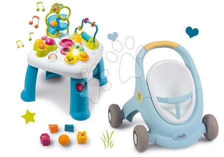 Hračky pre najmenších - Set chodítko a kočík s brzdou Croc Baby Walker Minikiss 3in1 Smoby a didaktický stolík so zvukmi a svetlom