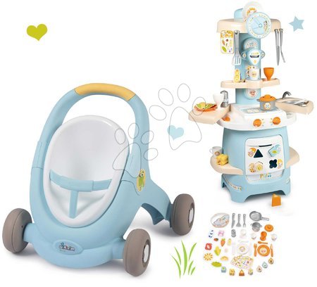 Spielzeuge für die kleinsten Kinder - Set Lauflernwagen und Kinderwagen mit Bremse Croc Baby Walker Minikiss 3in1 Smoby