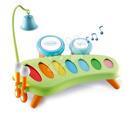 Hračky zvukové - Hudobný xylofón Cotoons Smoby s bubnami a zvončekom od 12 mes