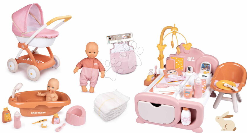 Bábiky s doplnkami sety - Set bábika v dupačkách v detskej izbe v domčeku Doll Baby Nurse Smoby - 9