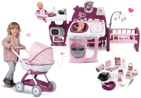 Baby Nurse - Set centru bebe Violette Baby Nurse Large Doll's Play Center Smoby și cărucior adânc pentru păpușă