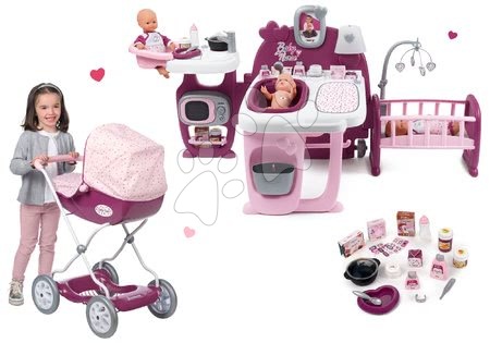 Baby Nurse - Set kućica za lutku Violette Baby Nurse Large Doll's Play Center Smoby i velika duboka kolica Violette za lutku od 42 cm