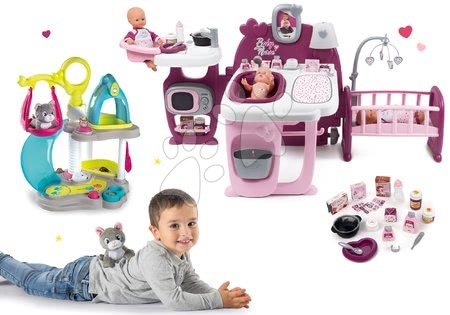 Baby Nurse - Set domček pre bábiku Violette Baby Nurse Large Doll's Play Center Smoby a domček pre mačičku s hojdačkou a šmykľavkou