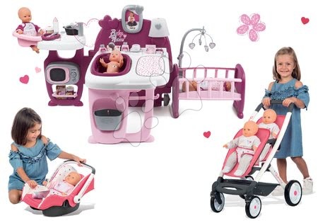 Baby Nurse - Set domeček pro panenku Violette Baby Nurse Large Doll's Play Center Smoby a kočárek Trio Pastel Maxi Cosi & Quinny a autosedačka