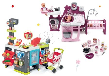 Baby Nurse - Set domček pre bábiku Violette Baby Nurse Large Doll's Play Center Smoby a obchod zmiešaný tovar Maxi Market elektronický