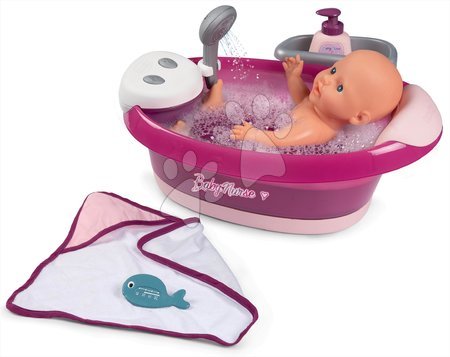 Dodatki za punčke in dojenčke - Banjica s tekočo vodo elektronska Violette Baby Nurse Smoby z jacuzzi kopeljo in Led osvetlitvijo za 42 cm dojenčka