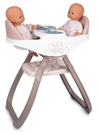Židličky pro panenky - Jídelní židle pro dvojčata Twin Highchair 2in1 Natur D'Amour Baby Nurse Smoby
