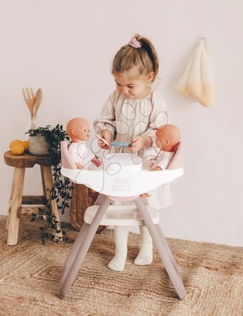 Stoličky pre bábiky - Jedálenská stolička pre dvojičky Twin Highchair 2in1 Natur D'Amour Baby Nurse Smoby _1