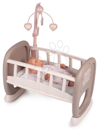 Postýlky a kolébky pro panenky - Kolébka s kolotočem Baby´s Cot Natur D'Amour Baby Nurse Smoby