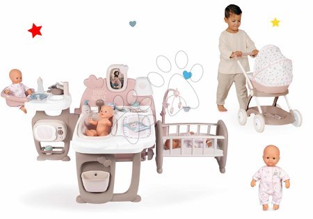 Centru de îngrijire pentru păpuși - Set căsuță pentru păpușă Large Doll's Play Center Natur D'Amour Baby Nurse Smoby