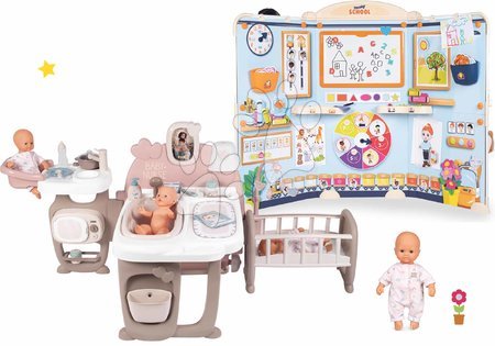 Păpuși - Set căsuță pentru păpușă Large Doll's Play Center Natur D'Amour Baby Nurse Smoby