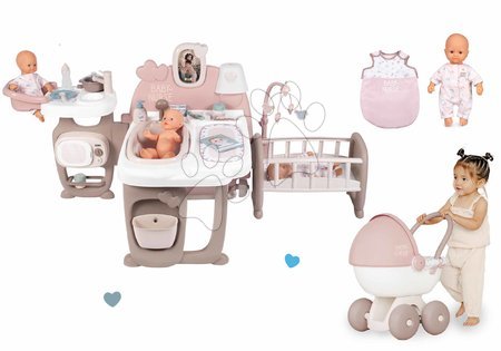 Bábiky - Set domček pre bábiku Large Doll's Play Center Natur D'Amour Baby Nurse Smoby