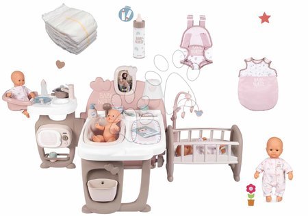 Păpuși - Set căsuță pentru păpușă Large Doll's Play Center Natur D'Amour Baby Nurse Smoby