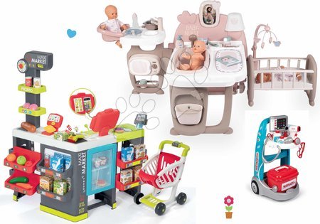 Hračky pro děvčata - Set domeček pro panenku Large Doll's Play Center Natur D'Amour Baby Nurse Smoby