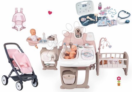 Panenky pro děti - Set domeček pro panenku Large Doll's Play Center Natur D'Amour Baby Nurse Smoby