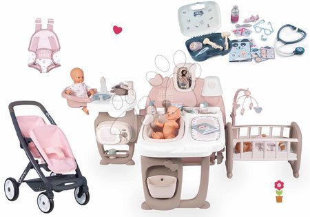 Păpuși - Set căsuță pentru păpușă Large Doll's Play Center Natur D'Amour Baby Nurse Smoby