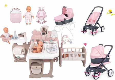 Výhodné sety pre bábiky - Set domček pre bábiku Large Doll's Play Center Natur D'Amour Baby Nurse Smoby