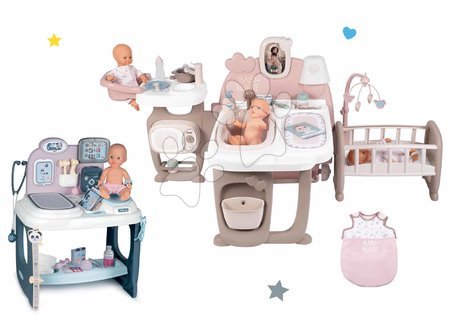 Păpuși - Set căsuță pentru păpușă Large Doll's Play Center Natur D'Amour Baby Nurse Smoby