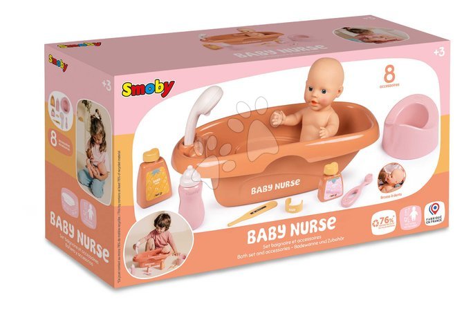 Puppenzubehör - Badewanne mit Töpfchen – Bath Set & Accessories Soft Baby Nurse Smoby  - 4