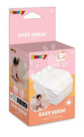 Puppenzubehör - Plienky pampersky 4 kusy Nappies Baby Nurse Smoby - 8