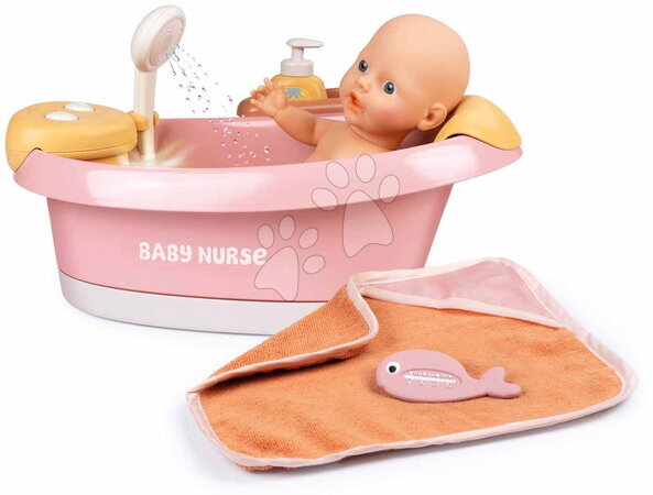 Dodatki za punčke in dojenčke - Komplet kadica z delujočo prho in globok otroški voziček Balneo Bath Soft Baby Nurse Smoby_1
