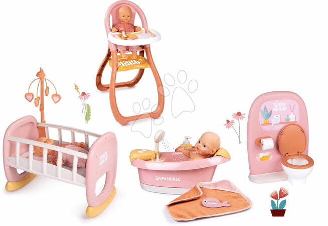 Dodatki za punčke in dojenčke - Set kadica z vgrajenim tušem in stoličkom Balneo Bath Soft Baby Nurse Smoby