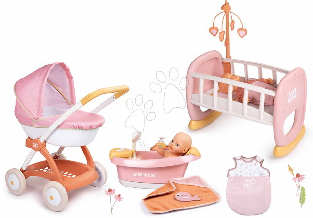 Bábiky od výrobcu Smoby | Strana 2 - Set vanička s funkčnou sprchou a hlboký kočík Balneo Bath Soft Baby Nurse Smoby