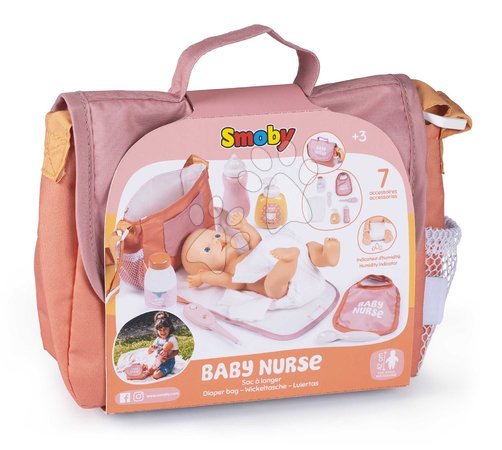 Doplnky pre bábiky - Prebaľovacia taška s plienkou a fľaškou Changing Bag Soft Baby Nurse Smoby - 7