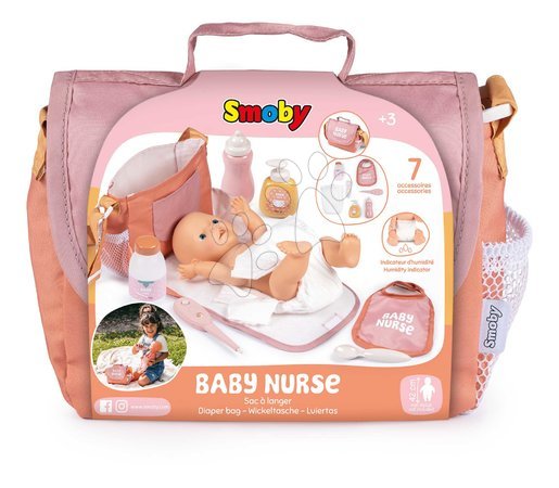 Doplnky pre bábiky - Prebaľovacia taška s plienkou a fľaškou Changing Bag Soft Baby Nurse Smoby - 13