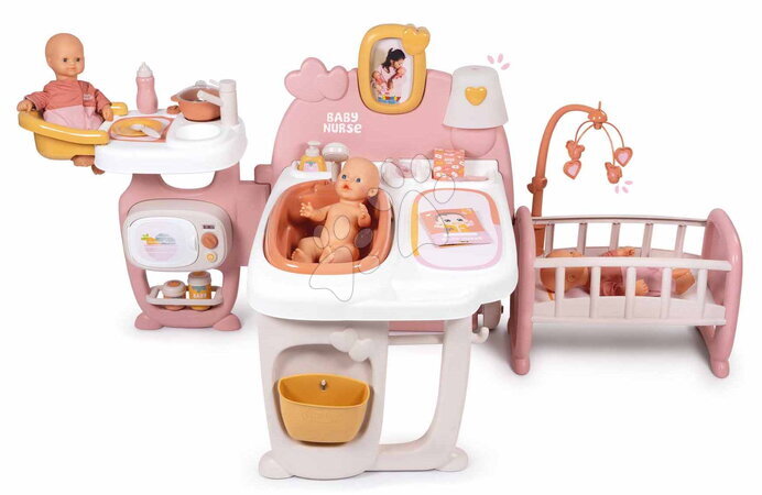Babacenter - Szett háromszárnyú babacenter és barkácsműhely Large Doll´s Play Center Soft Baby Nurse Smoby - 10
