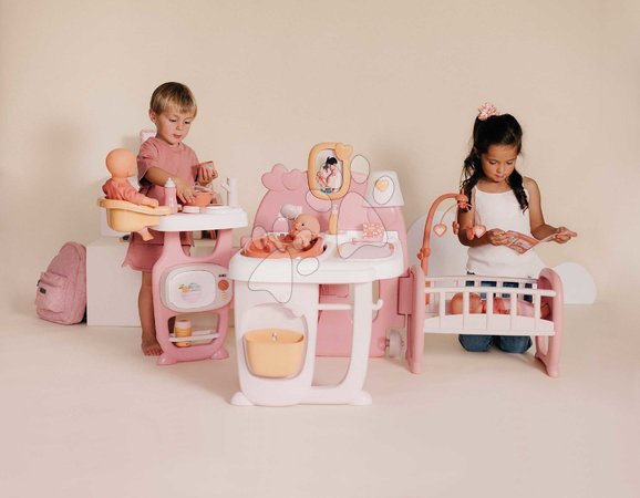 Puppenhäuser - Dreiflügeliges Puppenhaus Large Doll's Play Center Soft Baby Nurse Smoby - 10