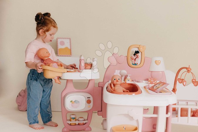 Puppenhäuser - Dreiflügeliges Puppenhaus Large Doll's Play Center Soft Baby Nurse Smoby - 15