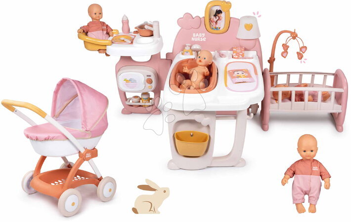Babacenter | Oldal 2 - Szett háromszárnyú babacenter és mély babakocsi Large Doll´s Play Center Soft Baby Nurse Smoby
