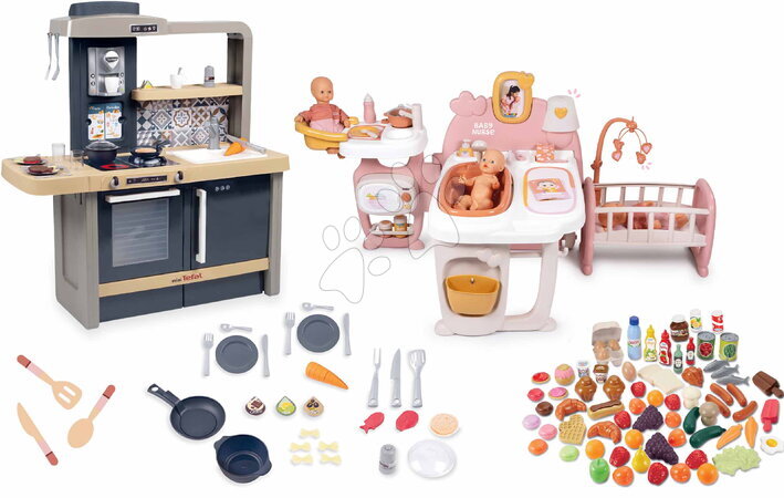 Babacenter - Szett háromszárnyú babacenter és játékkonyha hanggal Large Doll´s Play Center Soft Baby Nurse Smoby