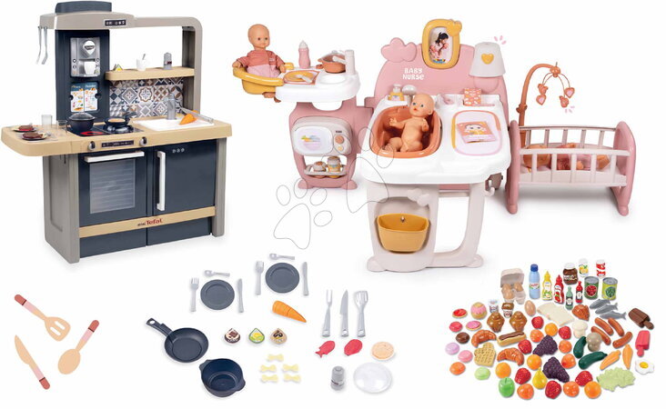 Hračky pre dievčatá | Strana 3 - Set domček pre bábiku trojkrídlový a kuchynka so zvukom Large Doll´s Play Center Soft Baby Nurse Smoby
