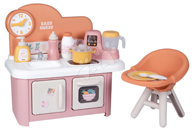 Domečky pro panenky - Kuchyňka s jídelní židličkou pro panenku Baby Nurse Kitchen & High Chair Smoby