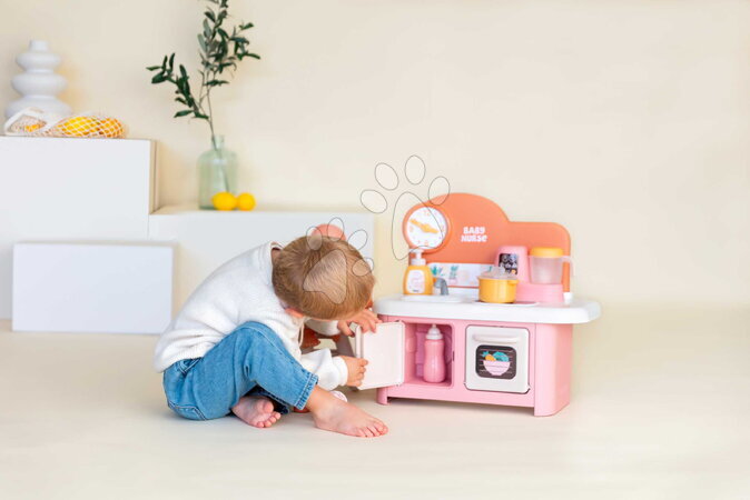 Puppenhäuser - Küchenzeile mit Essstuhl für Baby Baby Nurse Kitchen & High Chair Smoby - 5