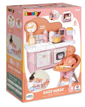 Puppenhäuser - Küchenzeile mit Essstuhl für Baby Baby Nurse Kitchen & High Chair Smoby - 14