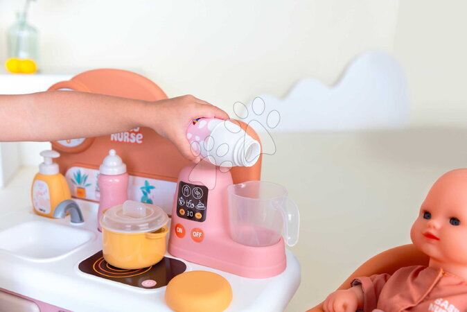 Puppenhäuser - Küchenzeile mit Essstuhl für Baby Baby Nurse Kitchen & High Chair Smoby - 12