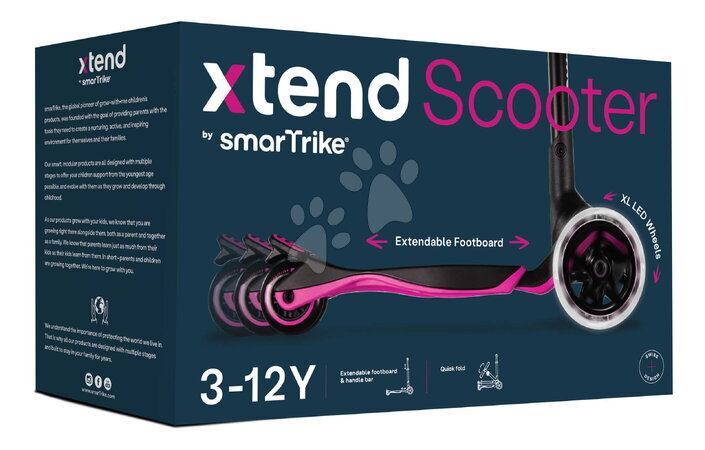 Háromkerekű rollerek - Háromkerekű roller kihúzható lábtartóval Xtend Pink Scooter smarTrike - 17