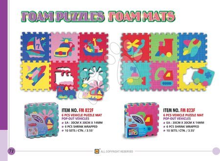 Neaktívna Staré položky - LEE FM822F  Puzzle  6 ks Vehicles - autá 30*30*1,4 cm štvorce - 1