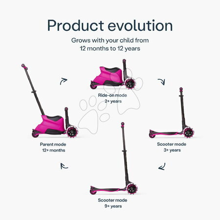 Odrážadlá od 12 mesiacov - Odrážadlo a kolobežka 2v1 trojkolesová s LED kolesami Xtend Scooter Ride-on Pink smarTrike - 11