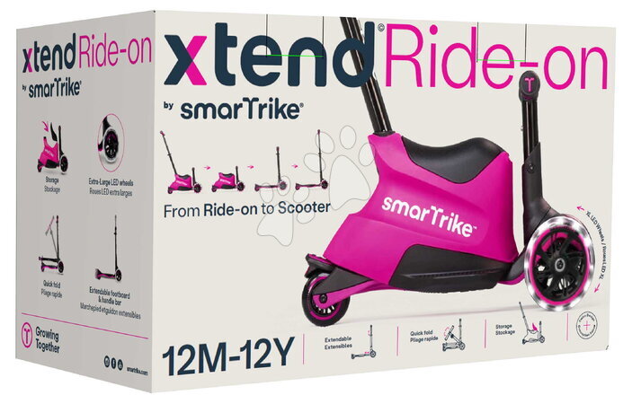 Odrážadlá od 12 mesiacov - Odrážadlo a kolobežka 2v1 trojkolesová s LED kolesami Xtend Scooter Ride-on Pink smarTrike - 17