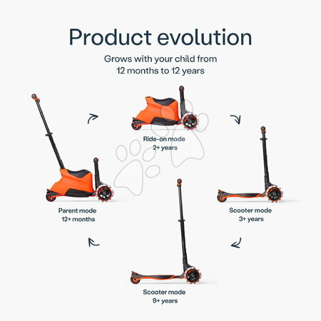 Odrážadlá od 12 mesiacov - Odrážadlo a kolobežka 2v1 trojkolesová s LED kolesami Xtend Scooter Ride-on Orange smarTrike - 12