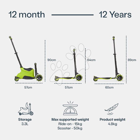 Odrážadlá od 12 mesiacov - Odrážadlo a kolobežka 2v1 trojkolesová s LED kolesami Xtend Scooter Ride-on Lime smarTrike - 16