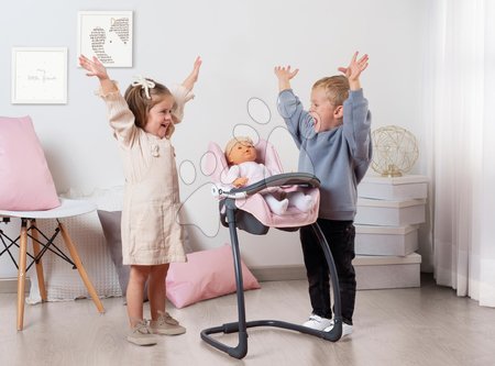 Scaun de masă pentru păpuși - Set scaun de masă cu scaun auto și leagăn Powder Pink Maxi Cosi&Quinny Smoby și păpușa Violette Baby Nurse_1
