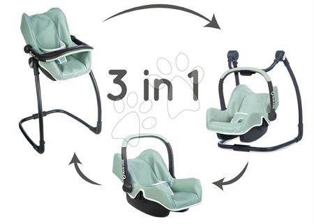 Cărucioare pentru păpuși - Scaun de masă cu scaun auto și leagăn Maxi Cosi Seat+High Chair Sage Smoby