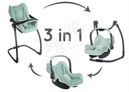 Kočíky pre bábiky - Jedálenská stolička s autosedačkou a hojdačkou Maxi Cosi Seat+High Chair Sage Smoby