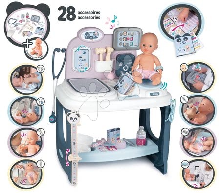 Lekárske vozíky sety - Set zdravotnícky pult pre lekára Baby Care Center Smoby s plienkami a nočným úborom_1